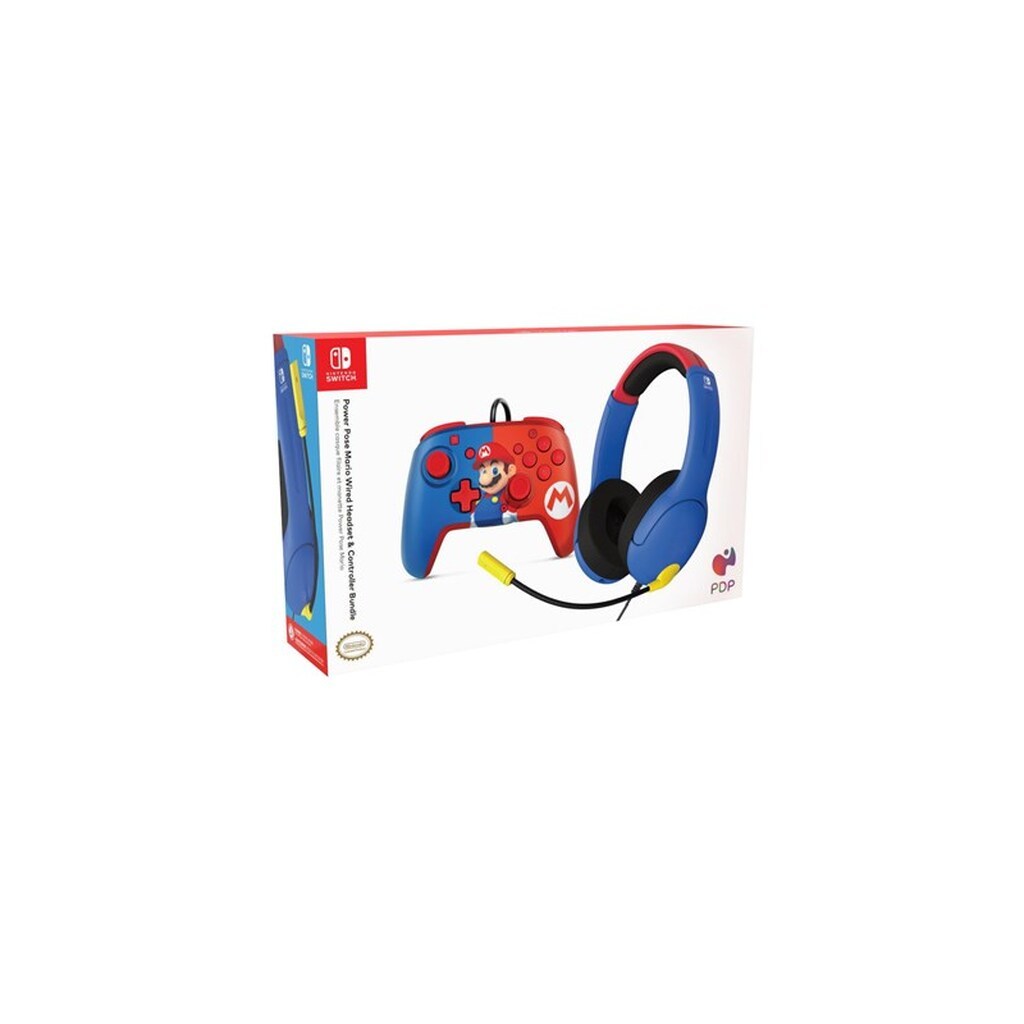 PDP Power Pose Mario Wired Headset &amp; Controller Bundle - Wired Controller - Nintendo Switch