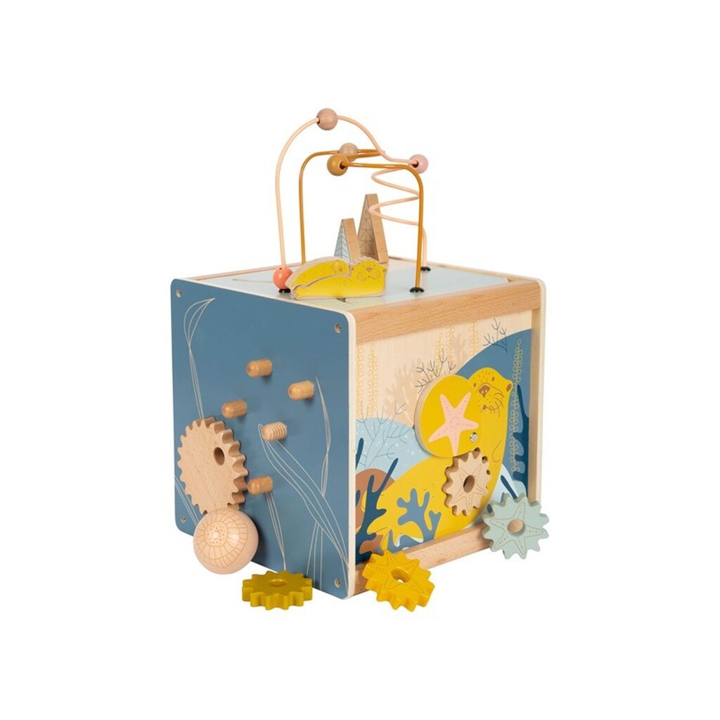 Small Foot Wooden Activity Cube with Motor Skills Spiral Seacoast