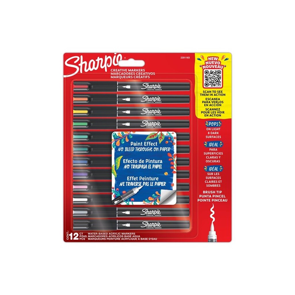 Sharpie Creative Akryl Paint Marker | Penselspids | Assorterede Farver | 12 Stk