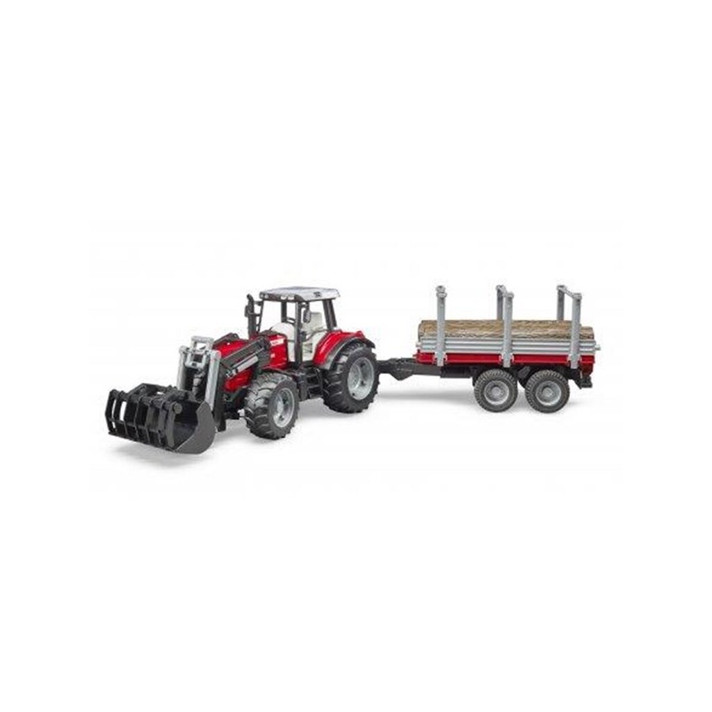 Bruder  Massey Ferguson 7480 tractor with frontloader and timber trailer toy