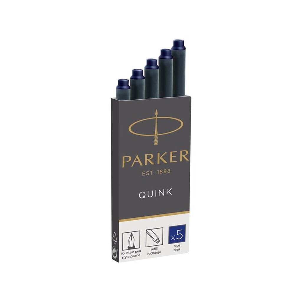 Parker Fyldepen Blæk Refill Patroner | Lang | Blå QUINK Blæk | 5 Stk