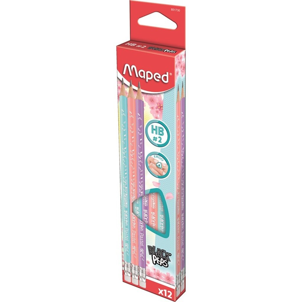 Maped Blackpeps skoleblyant, Pastel, HB. .Æske med 12 stk.