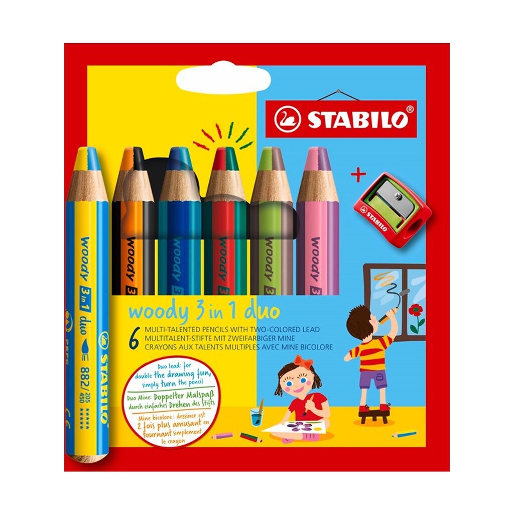 STABILO  woody Arty 3 in 1  sæt med 18 penne inkl. spidser to-farvet spids