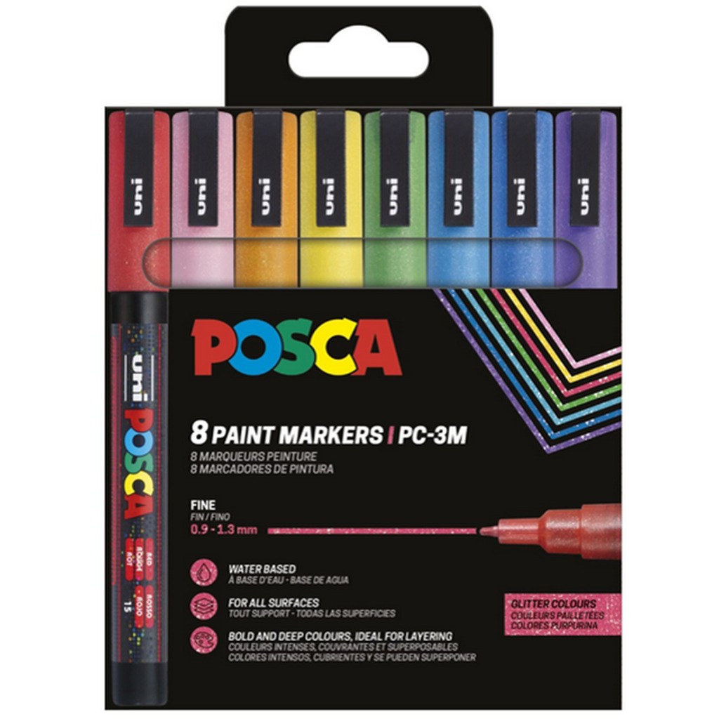 POSCA marker sæt PC-3M 8 ass. farver Glitter