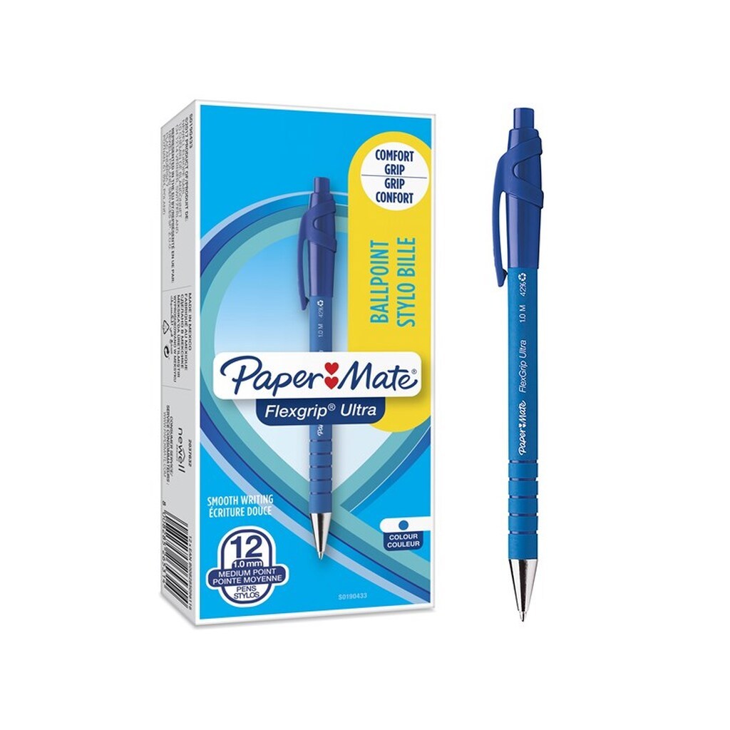 Paper Mate Flexgrip Ultra Retractable Ballpoint Pens | Medium spids (1,0 mm) | Blå | 12 styk
