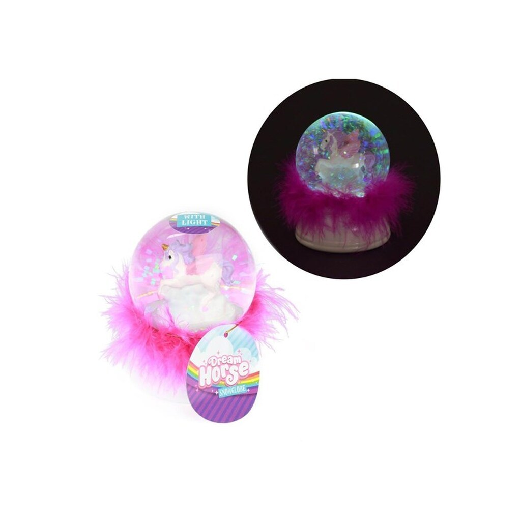 Dream Horse Snow Globe Unicorn with Feathers and Light