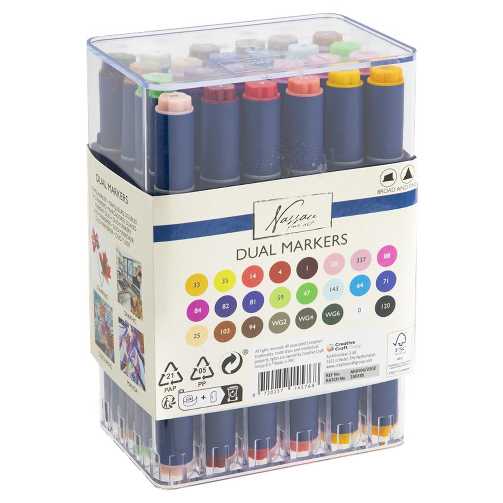 Nassau Round dual markers 24 pcs in transparent box