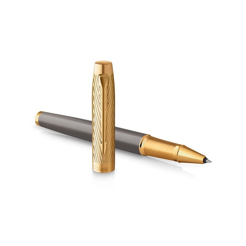 Parker IM  Pioneers Collection Rollerball Pen | Grålakeret med guldhætte &amp; beklædning | Fin spids | Sort blækpatron | Gaveæske