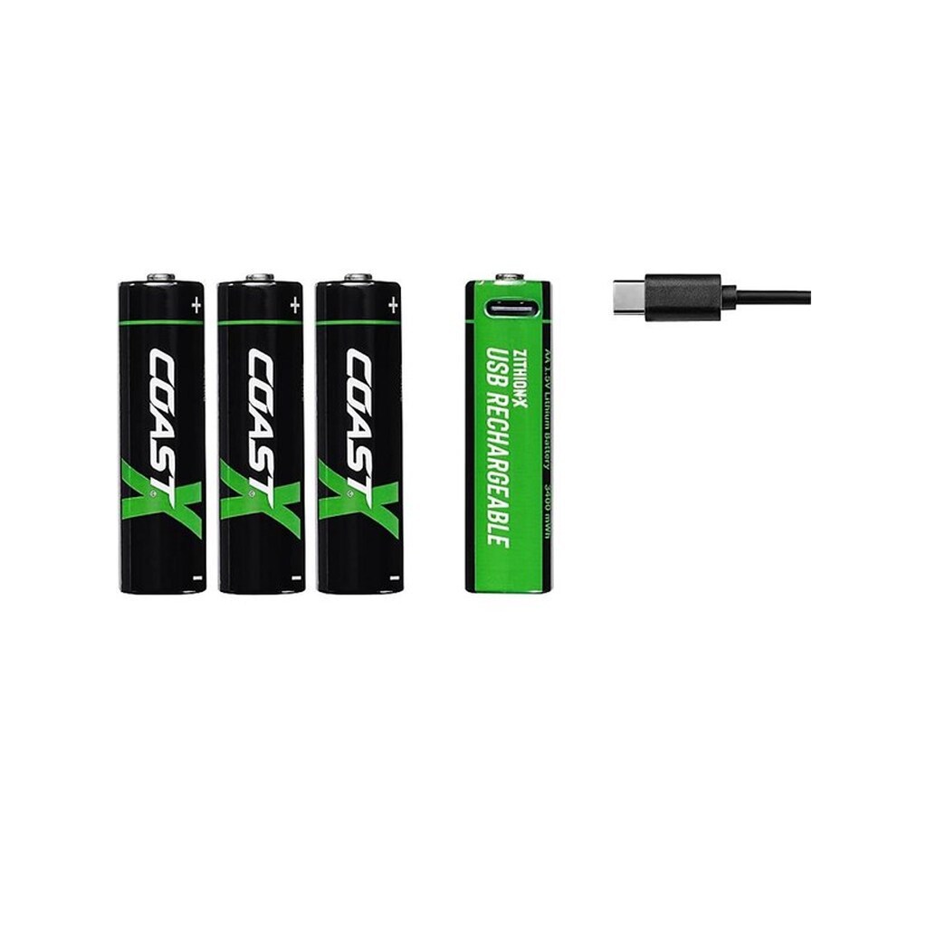 Coast Batteri 1,5V AA, Li-Ion genopladelig 2400 mAh, USB-C kabel, pakke á 4 stk.