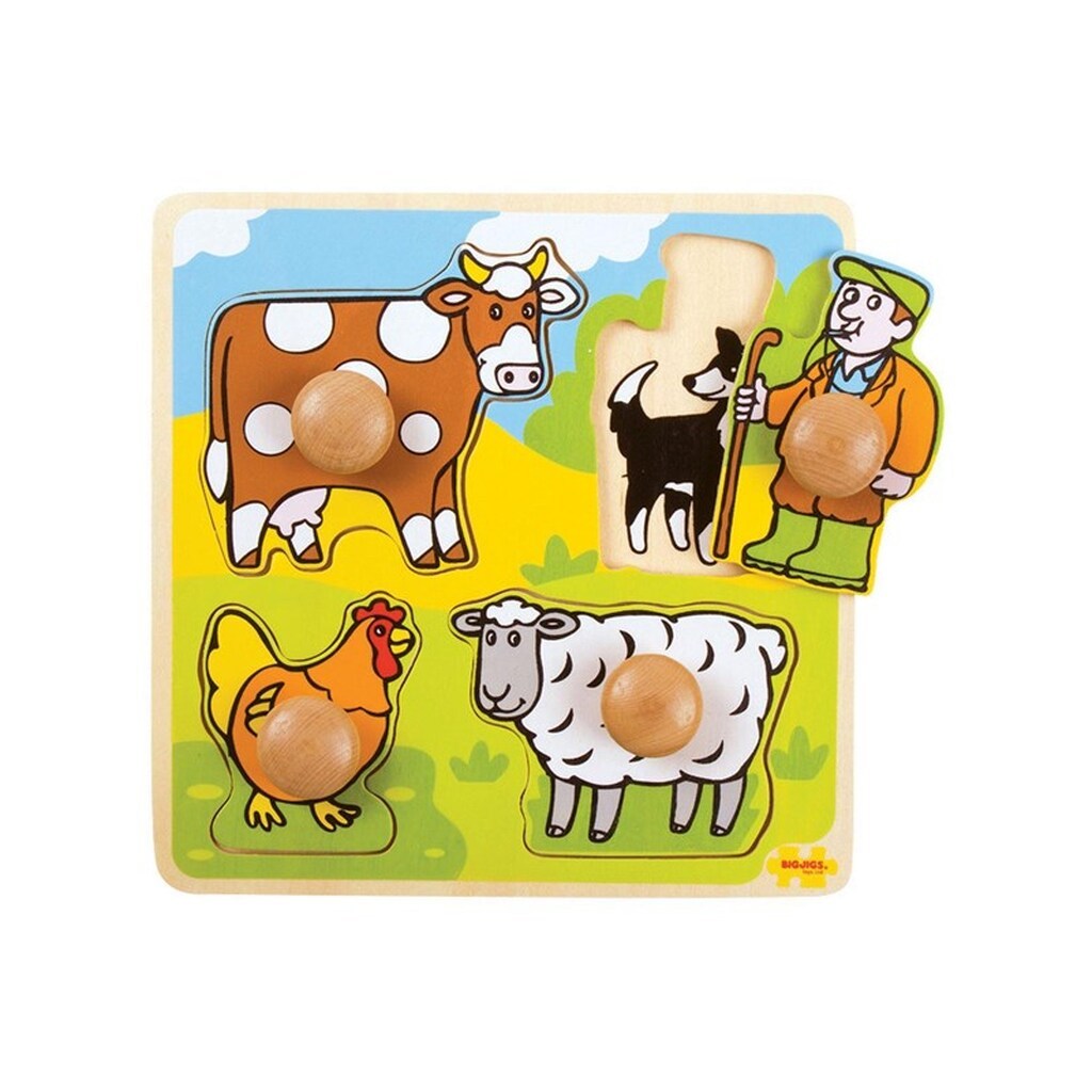Bigjigs Wooden Stud Puzzle Farm 4 pcs.