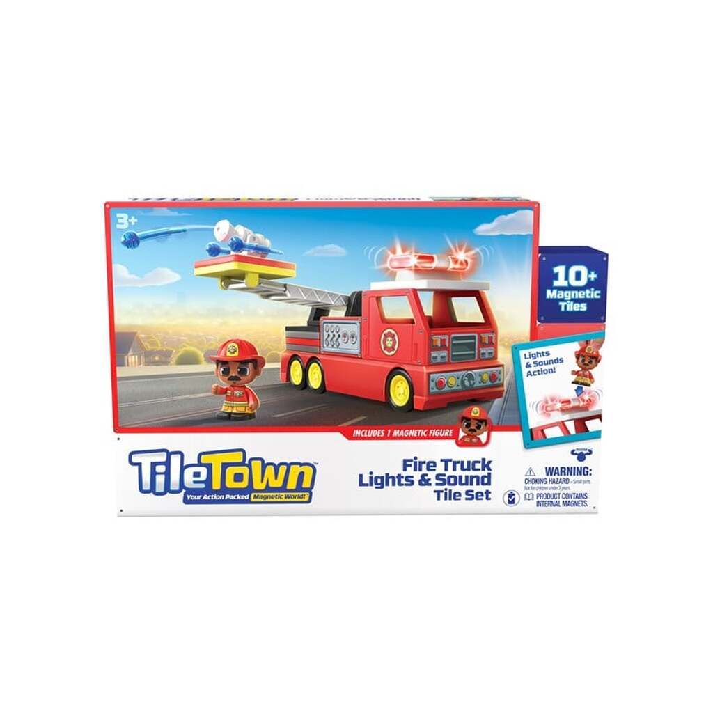 Tile Town Brandbil, Magnetisk Bygge- og legesæt med lys og lyd, 11 dele