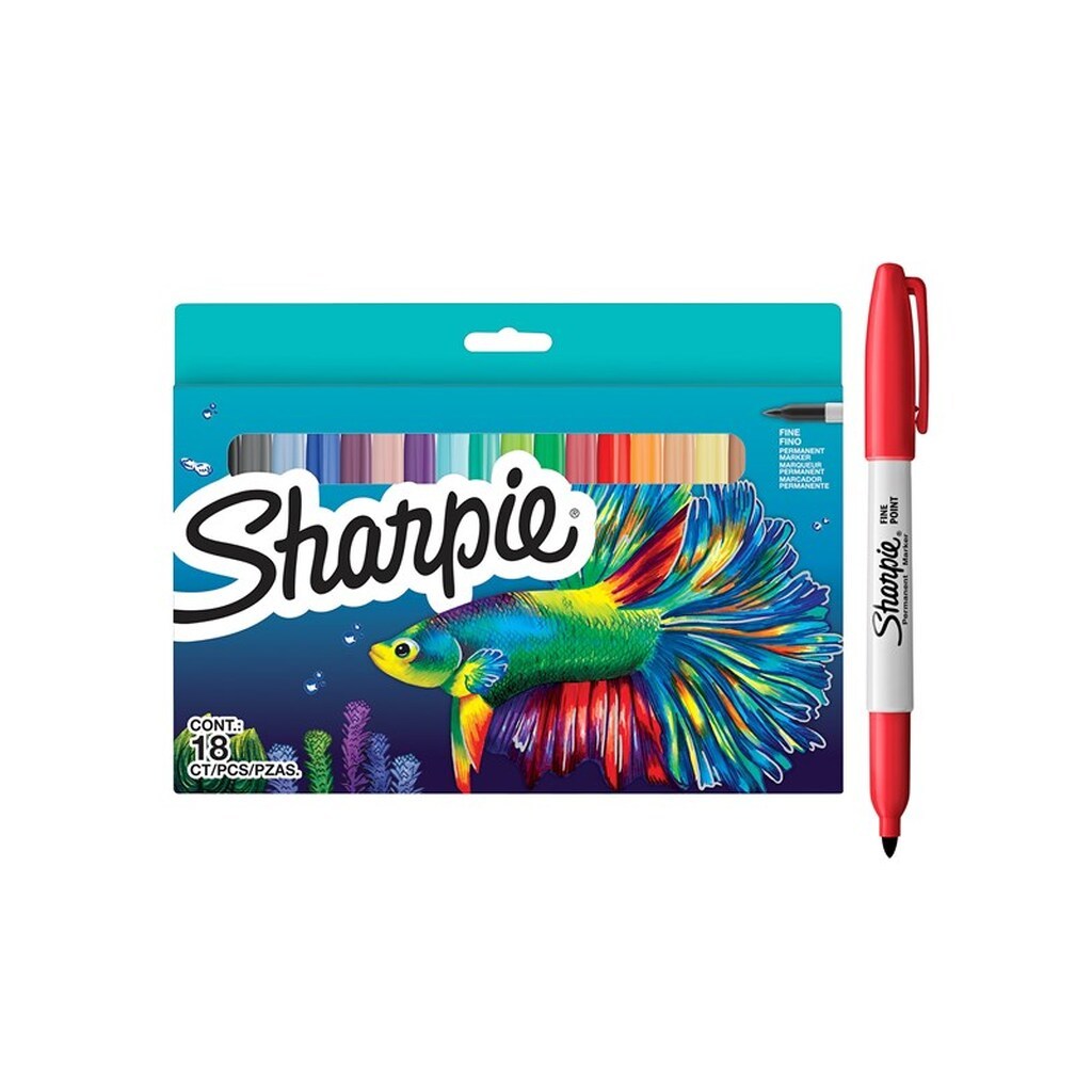 Sharpie permanent markersæt | Farvesortiment i Limited Edition | Fin spids | 18 stk markerpenne | Skolestartssæt