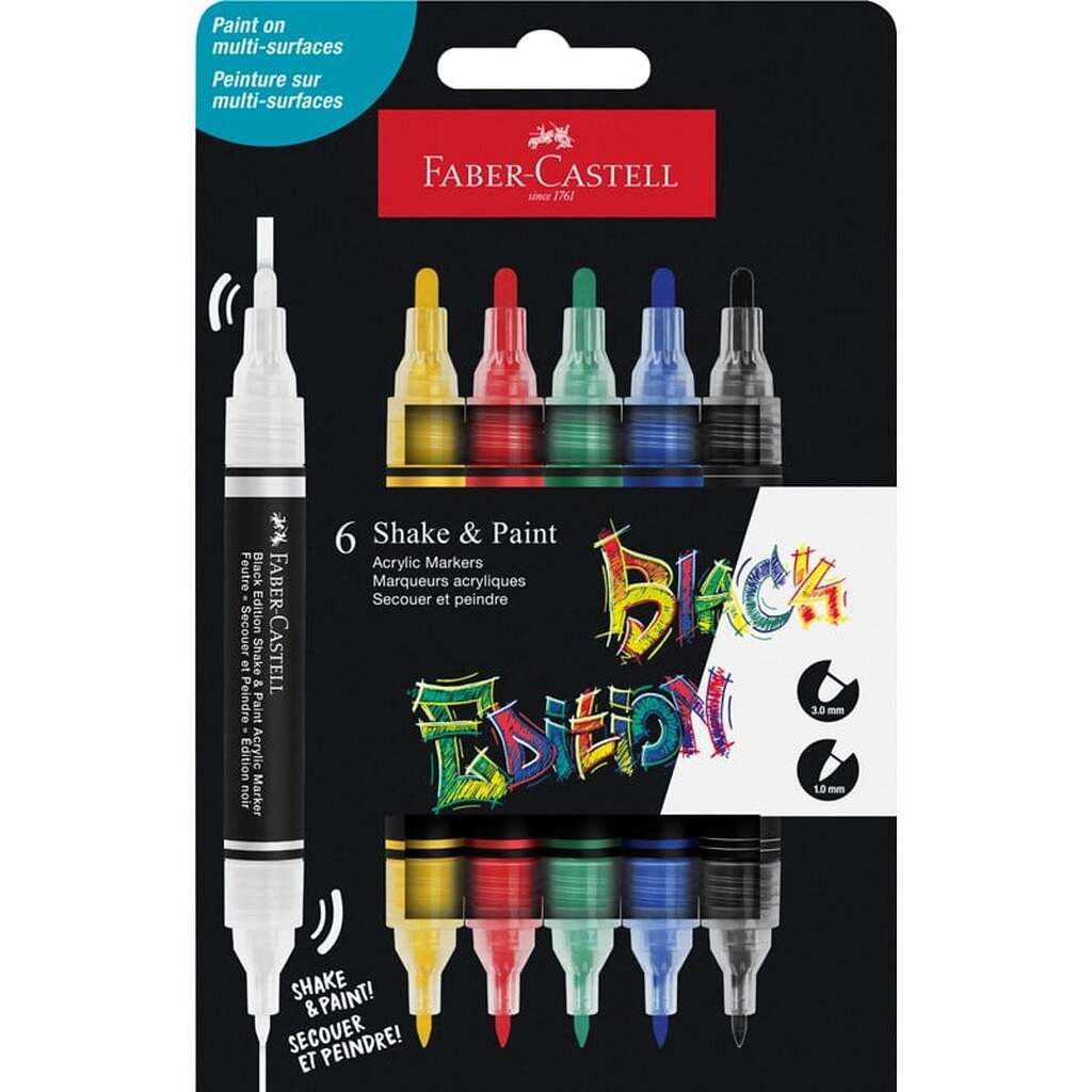 Faber-Castell Black Edition Shake&amp;Paint Acrylic Marker 6 ass klassiske