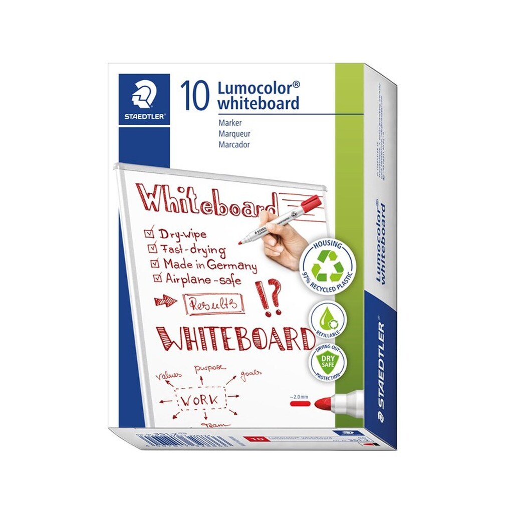 Staedtler LUMOCOLOR WB-MARKER, 10 STK, 2mm rød