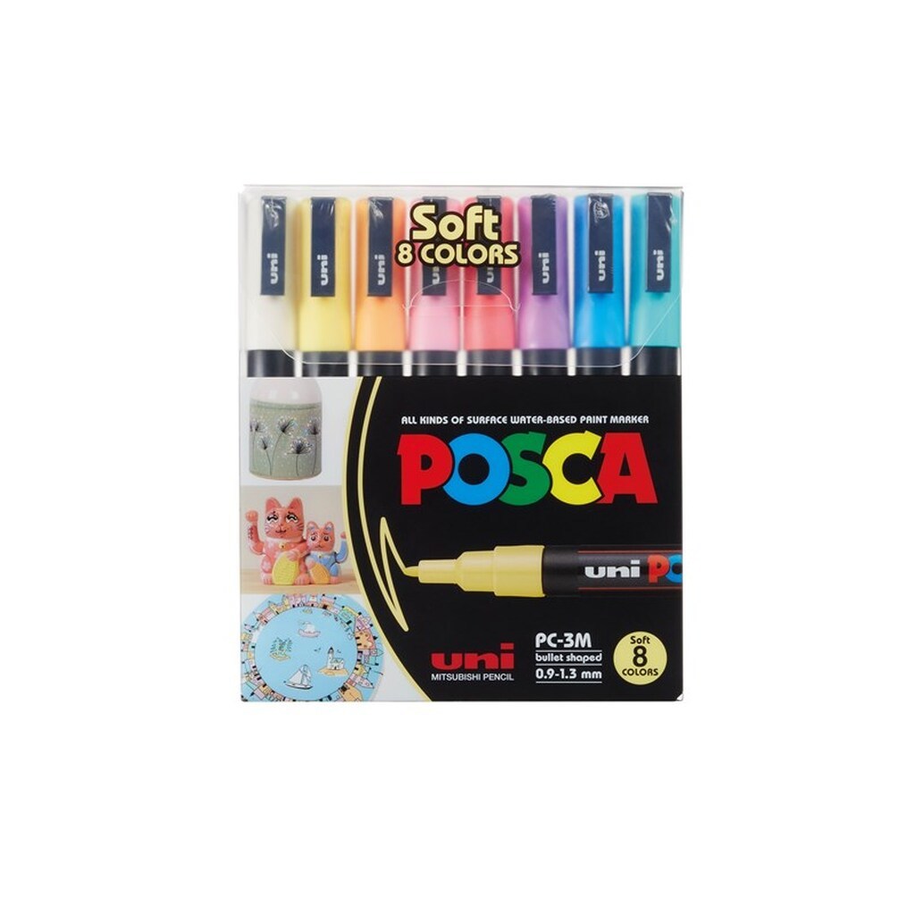 POSCA  marker sæt Soft farver, PC-3M 8 ass.