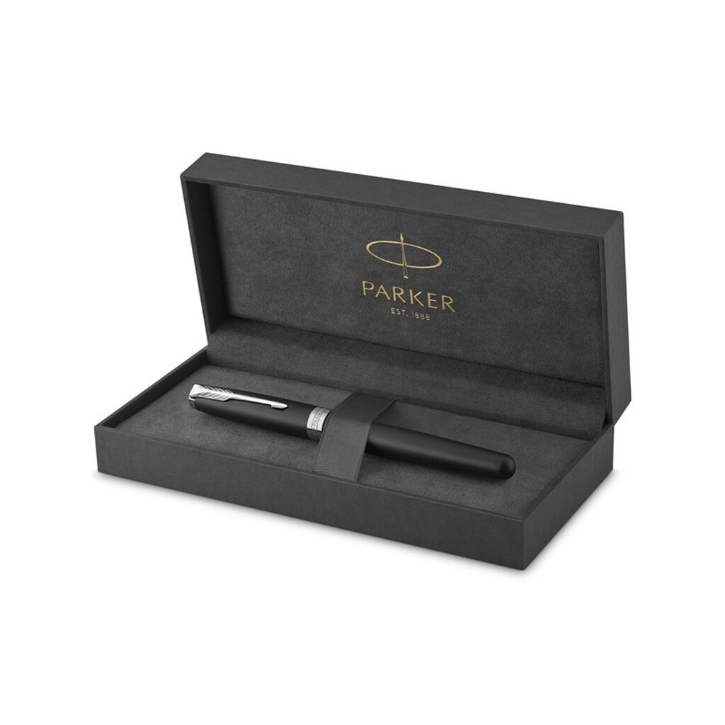 Parker Sonnet-fyldepen | matsort lak med detaljer i palladium | medium spids | gaveæske