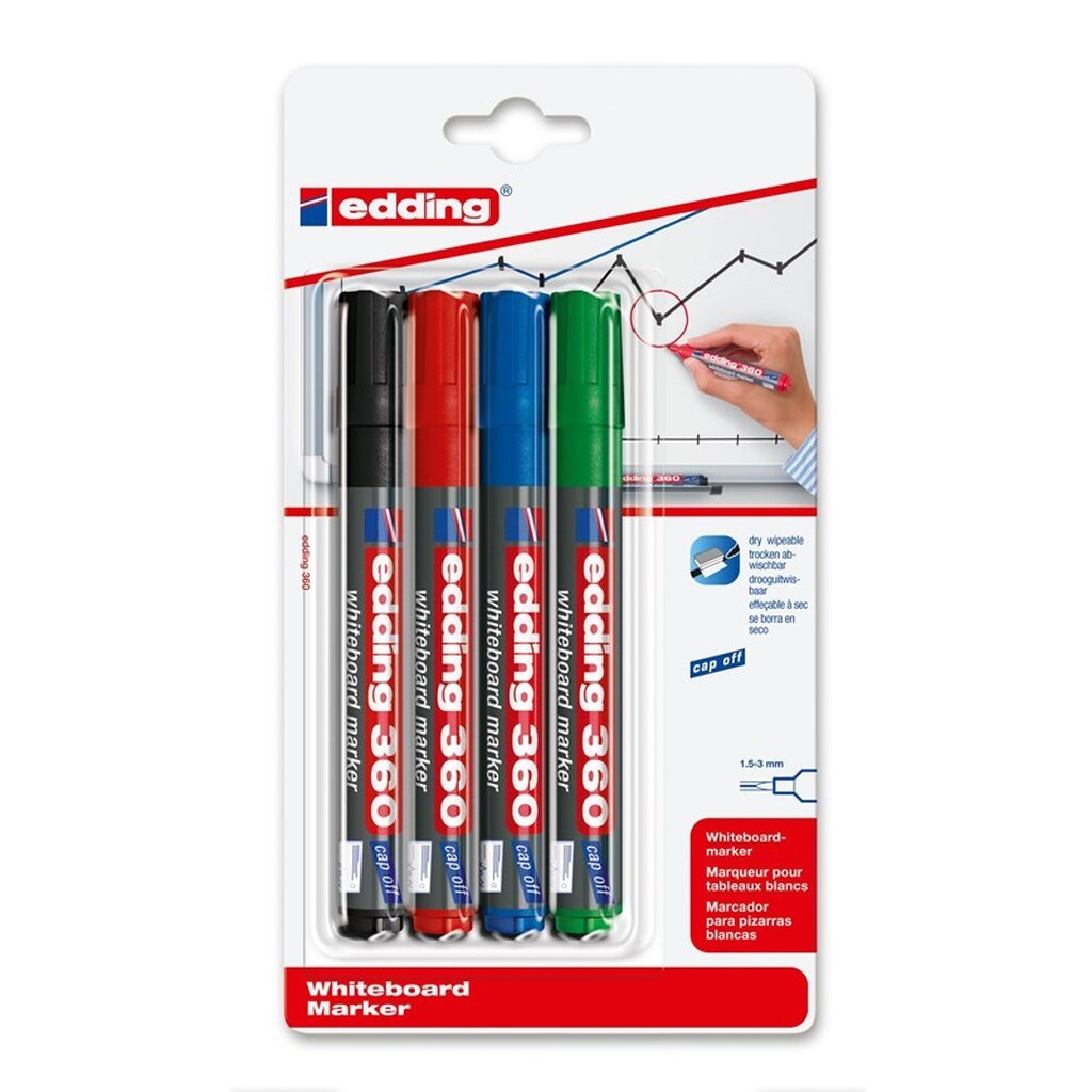 Edding e-360 Whiteboard marker set af 4 assorterede farver