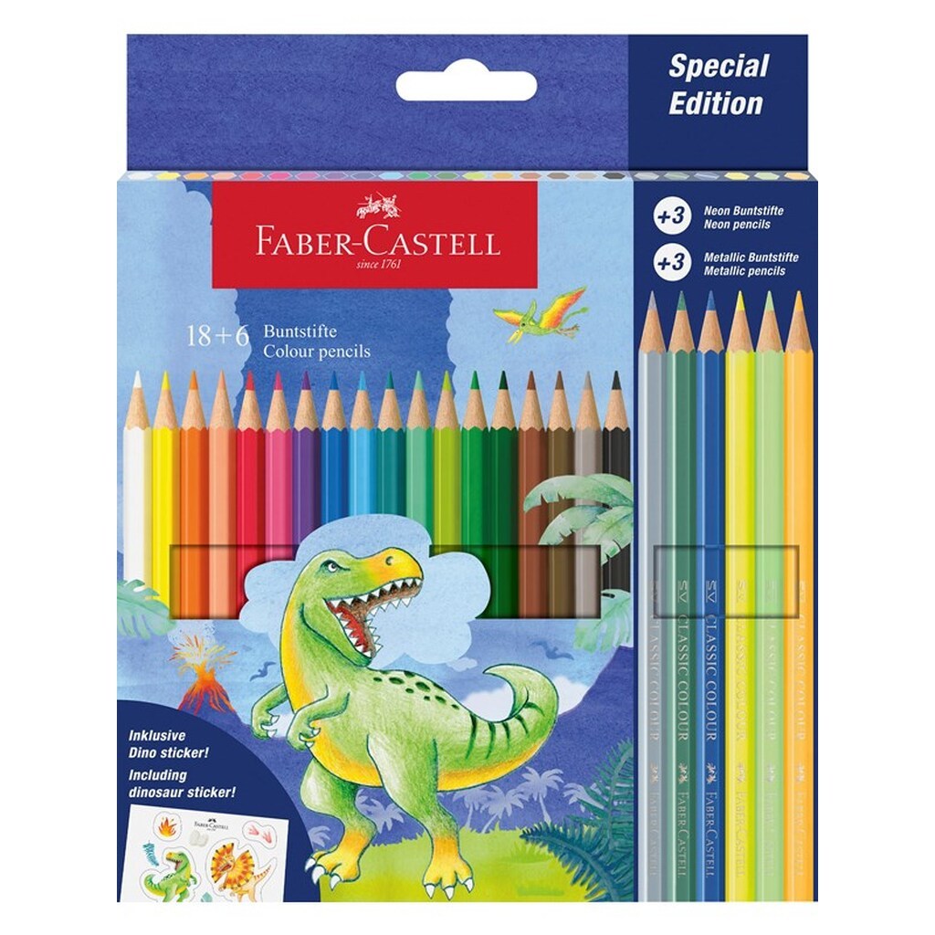 Faber-Castell Dino slots farveblyant 18+6 metallic,neon