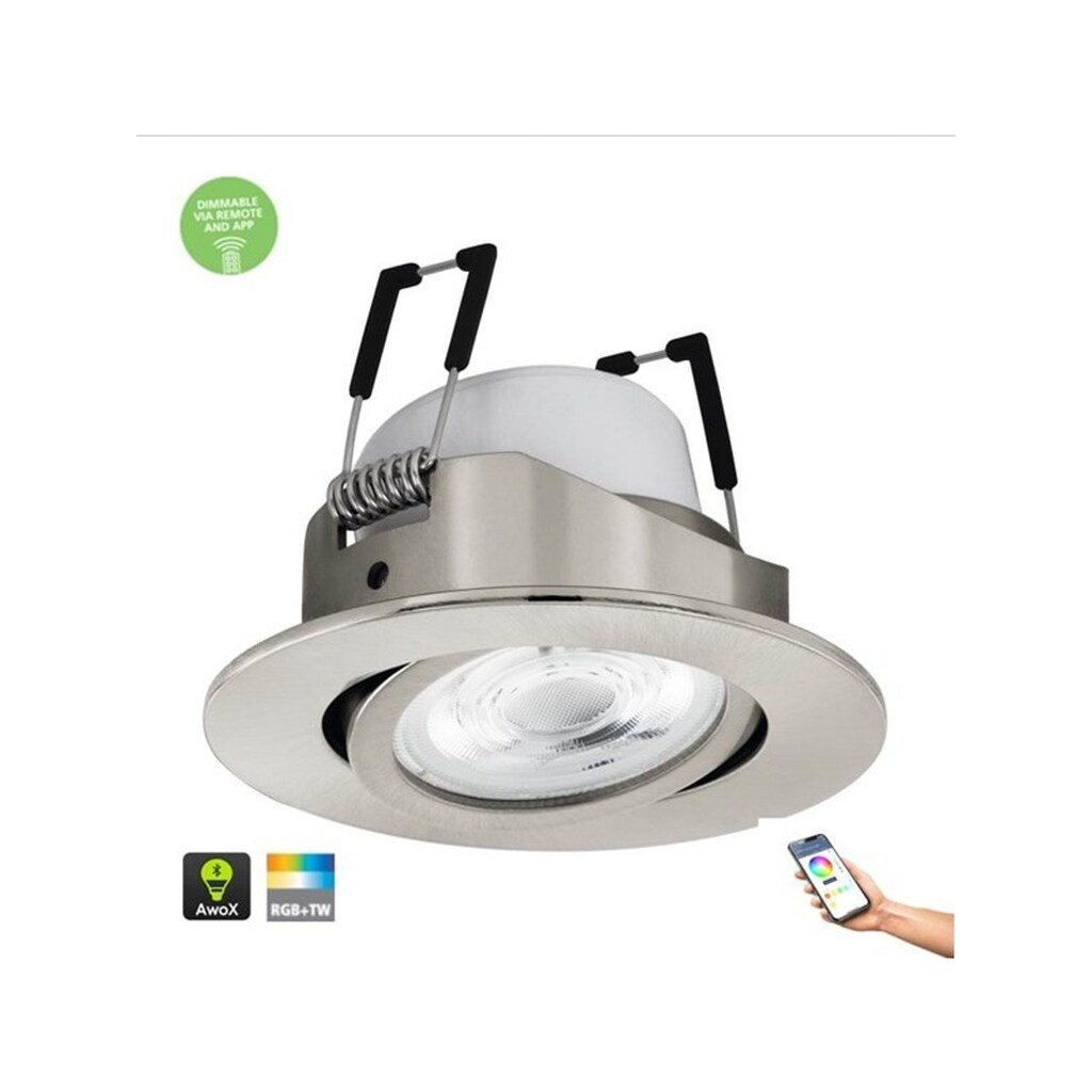 EGLO SALICETO-Z indbygningsspot RGB+TW 5W Ø88 mm, børstet stål
