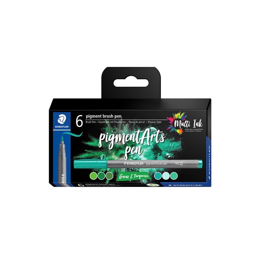 Staedtler Brush Pen Pigment Grøn&amp;Turkis 6 Stk