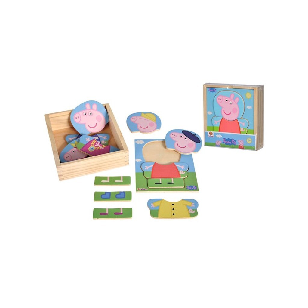 Peppa Pig Tøjpuslespil i træ, 14 Dele