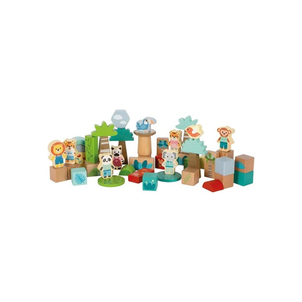 Small Foot - Wooden Building Blocks Jungle Friends - 50 pcs