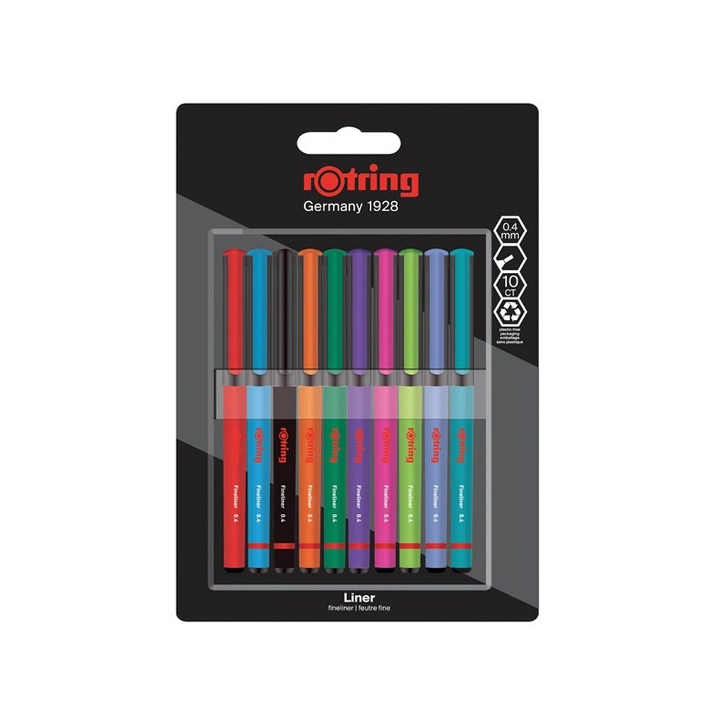 Rotring rOtring Liner Fineliner Penne | 0,4 mm | Farvepenne til Skrivning &amp; Tegning | Assorterede Farver | 10 Stk