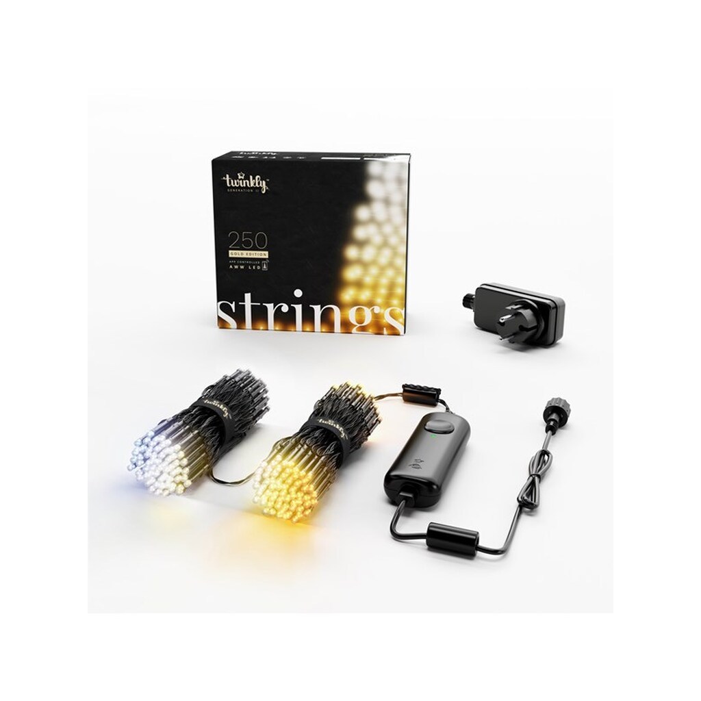 Twinkly Strings - 250 App-Controlled Warm to Cool White LEDs. 20 Meters. Black Wire.