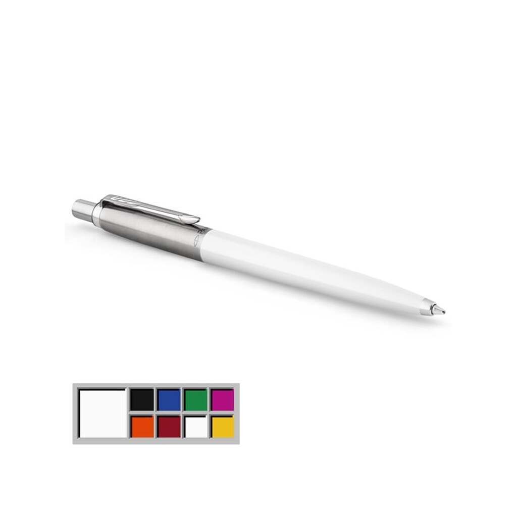 Parker Jotter Originals-kuglepen, klassisk hvid lakering, medium spids, blå blæk, boblepakke
