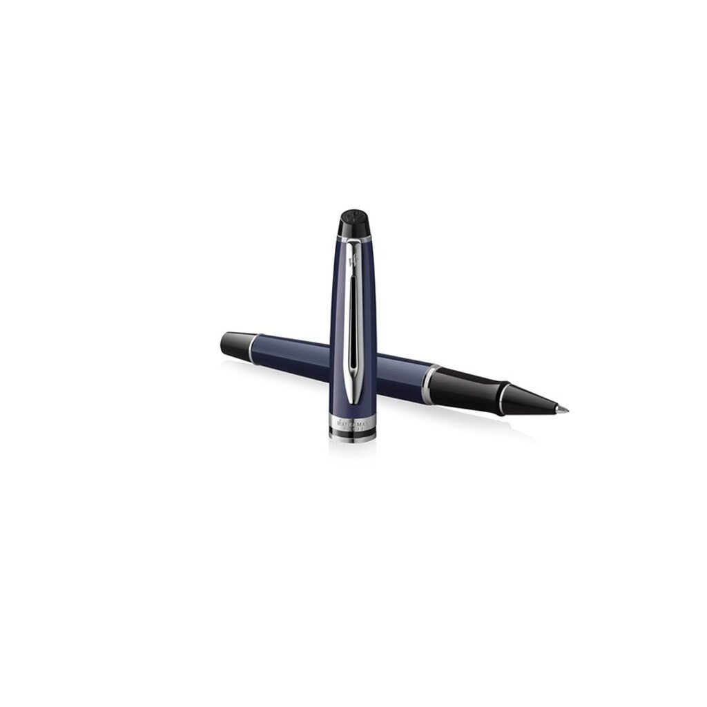 Waterman Expert Rollerball Pen | Metal &amp; Blå Lak | Høvlet hætte | Sort Blæk | Gaveæske