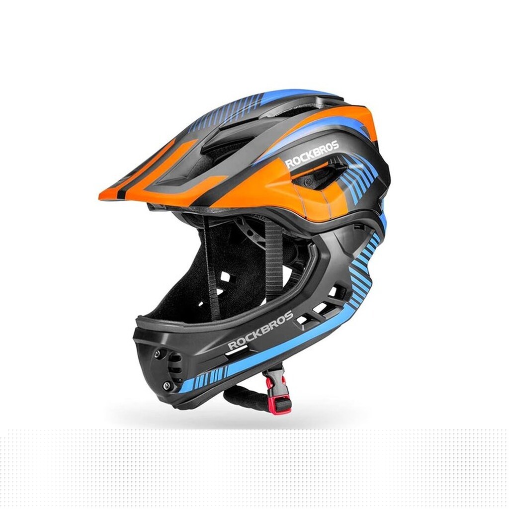 Rockbros TT-32SOBL-S children's bicycle helmet with removable chinbar size S - black and orange