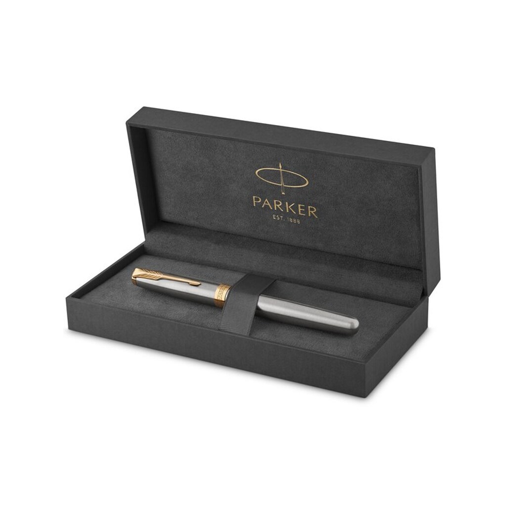 Parker Sonnet-fyldepen | rustfrit stål med detaljer i guld | medium spids | gaveæske