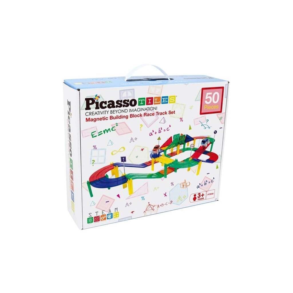 PicassoTiles 50pc Magnetic Race Track Building Blocks