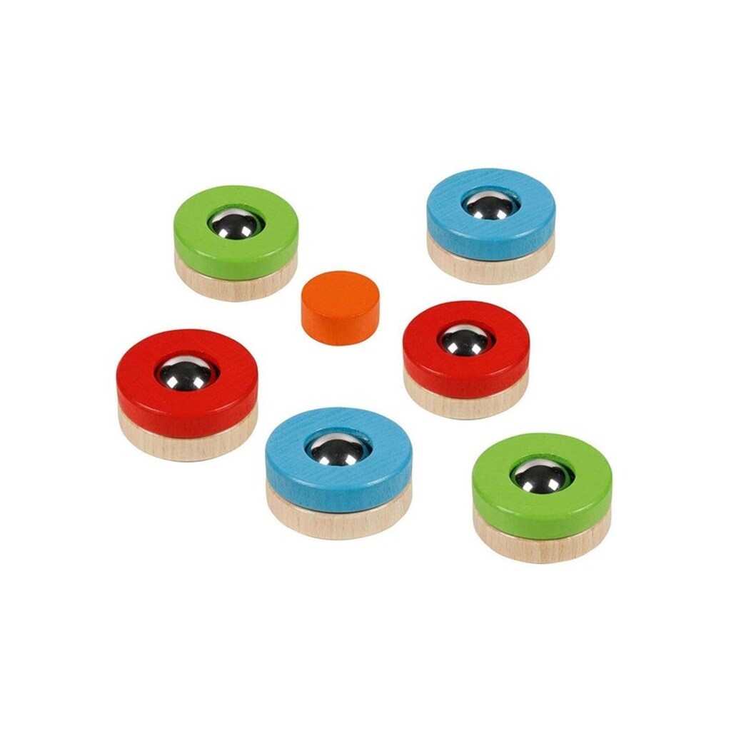 Goki Wooden Puckfire Curling Throwing Game 7 pieces.