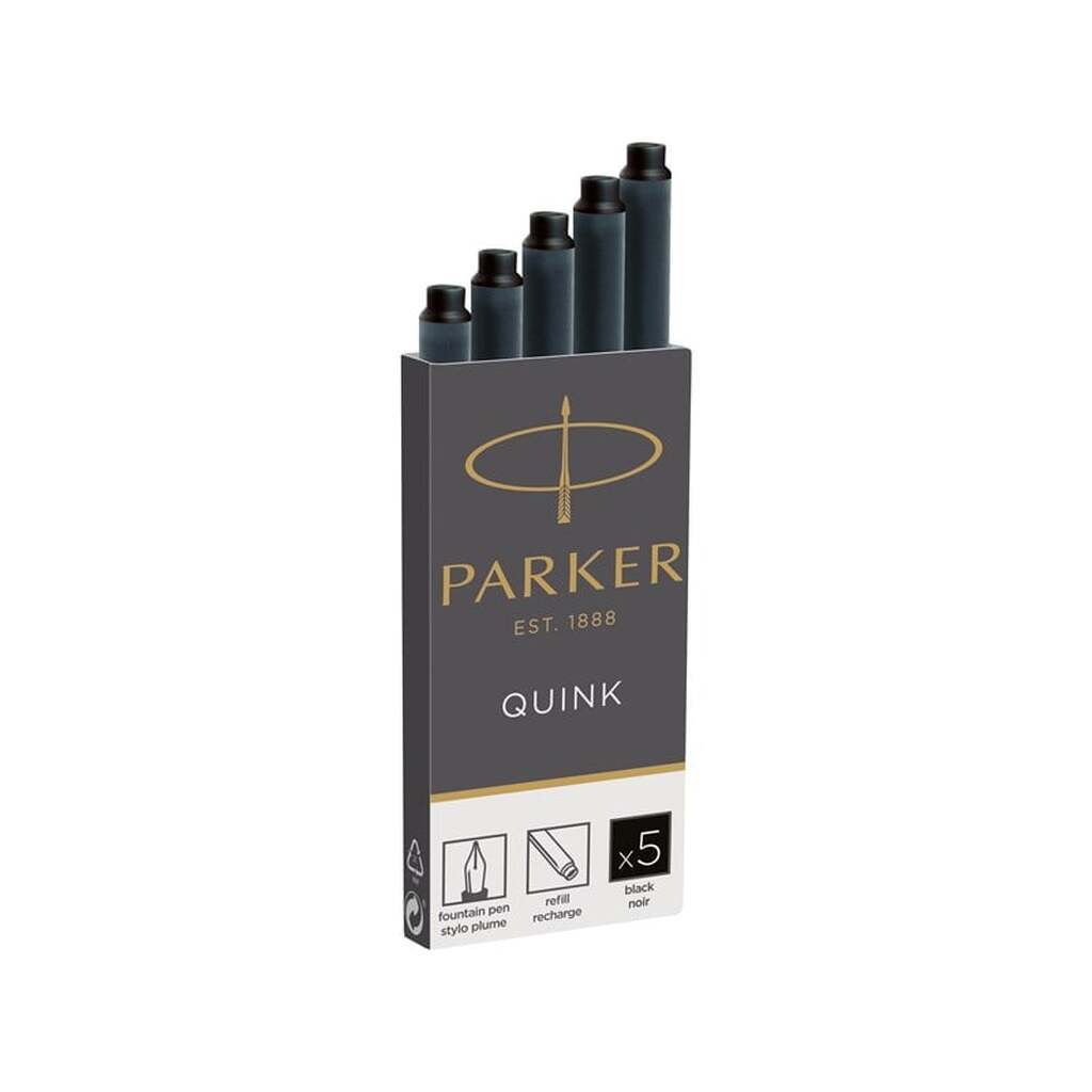 Parker Fyldepen Blæk Refill Patroner | Lang | Sort QUINK Blæk | 5 Stk