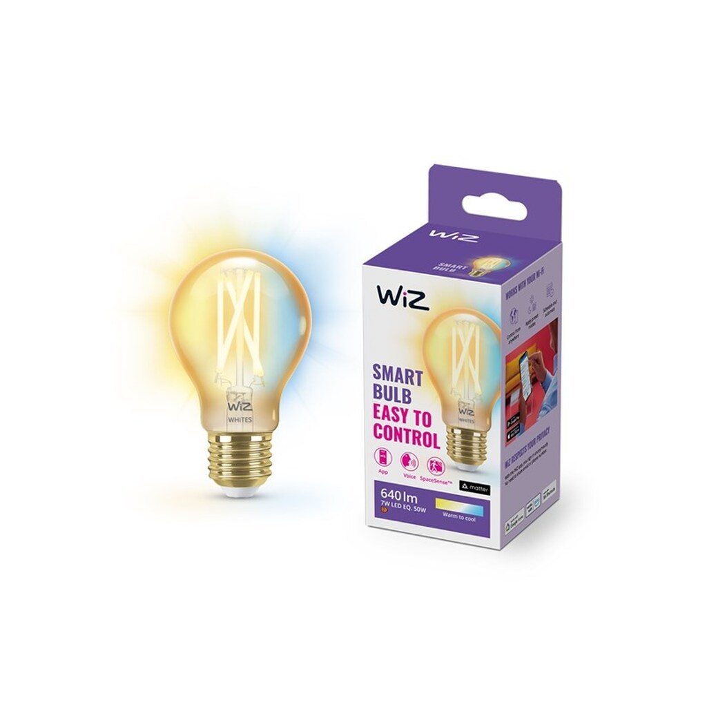 WiZ Tunable A60 E27 Amber Smart Filamentpære - Dæmpbart varmt til koldt hvidt LED-lys