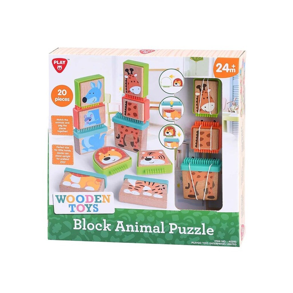 PLAY Wooden Block Puzzle Animals 20pcs.