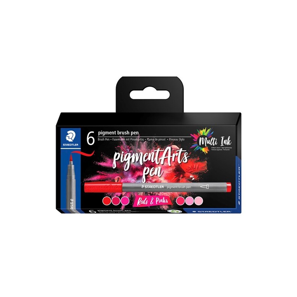 Staedtler Brush Pen Pigment rød&amp;Pink 6 Stk