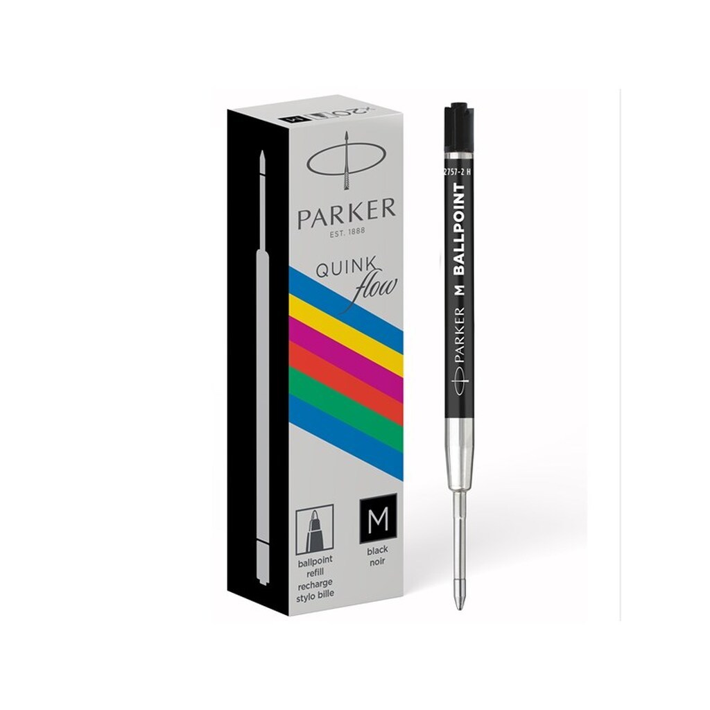 Parker Kuglepen Refill | Medium Spids | Sort QUINKflow Blæk | 20 Stk