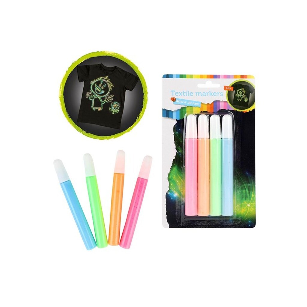 Toi-Toys Squeeze Textile Markers Glow in the Dark 4 pcs.