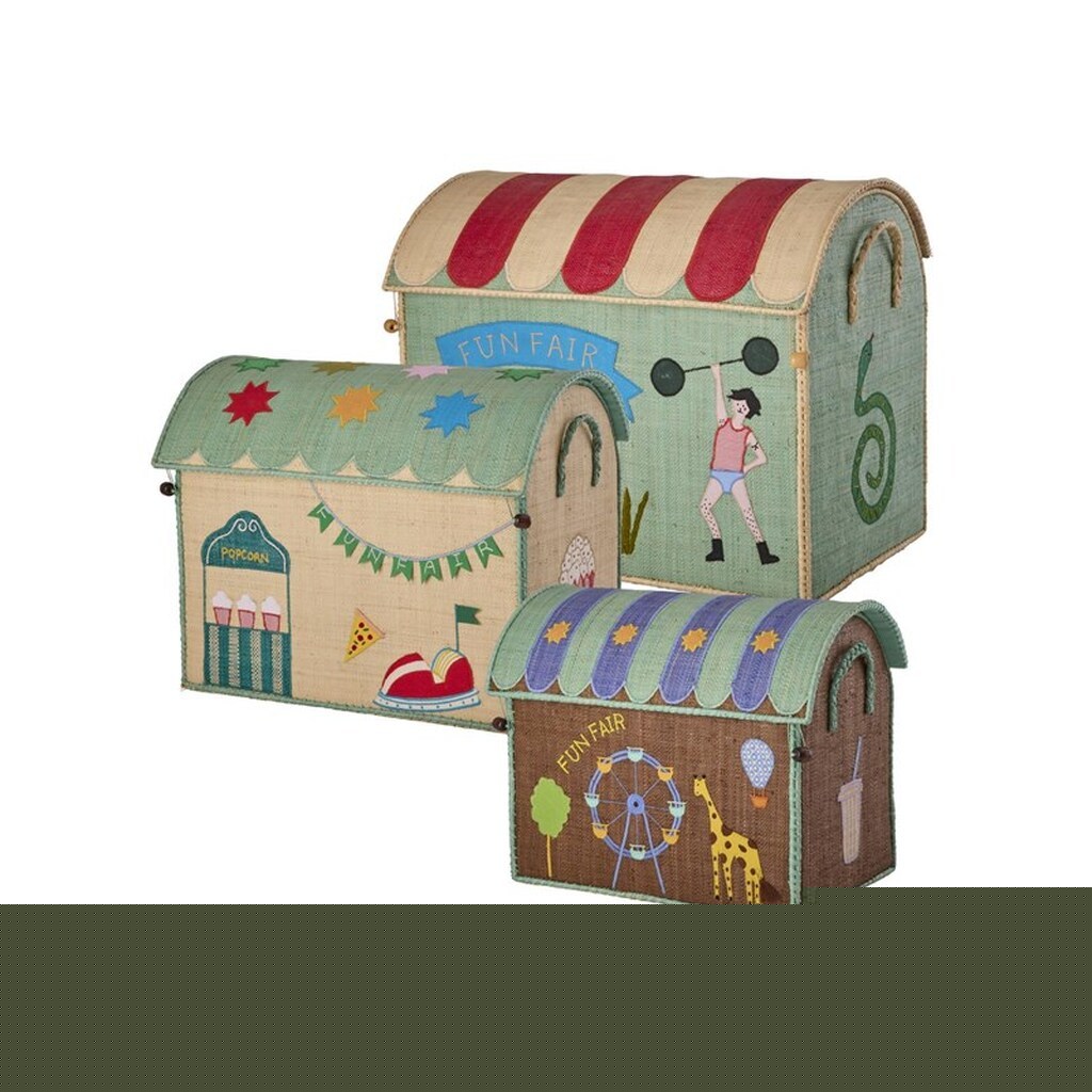 Rice Raffia Toy Baskets with Fun Fair Theme - Set of 3