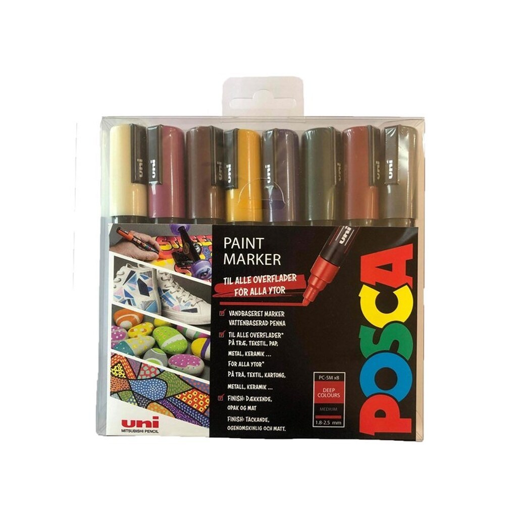 POSCA  marker sæt PC-5M, 8 ass. DEEP farver