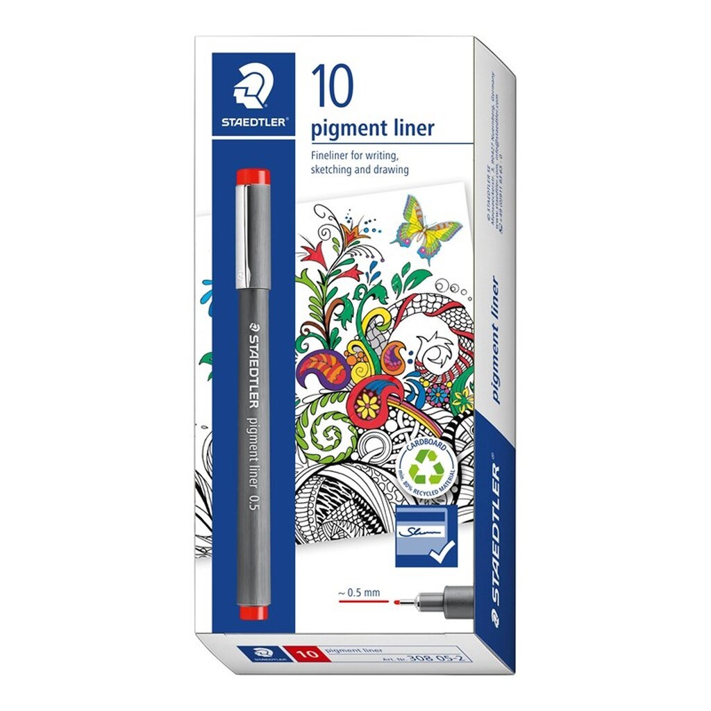 Staedtler STAEDTLER PIGMENT LINER 0,5mm rød, ÆSKE 10 STK