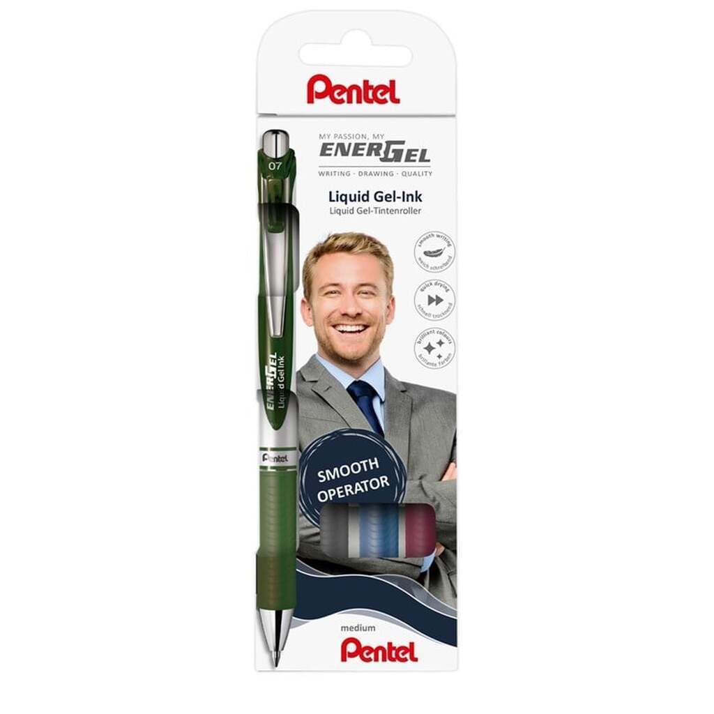 Pentel BL77-4COL2 Energel 0.7mm 4-Pack (Black - Dark Blue - Burgundy - Forest Green)