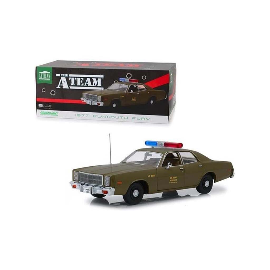 Greenlight 1:18 Scale Diecast for 1977 Plymouth Fury US Army Police Model Car Army Green