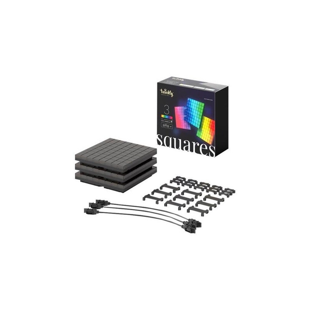 Twinkly Squares Extension Pack - 3 App-controlled LED Panels with 64 RGB Pixels. Black.