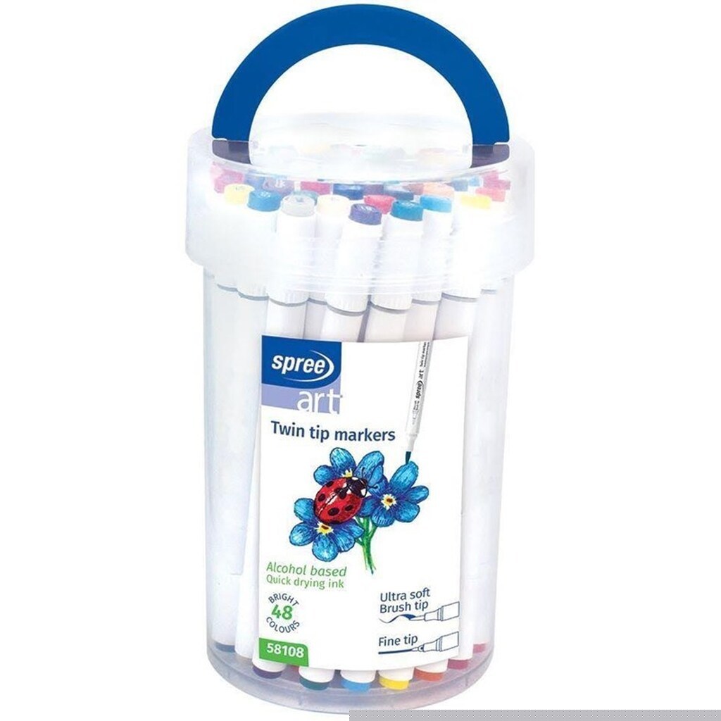 SPREE TWIN MARKER 48 farver. Pensel/fine tip