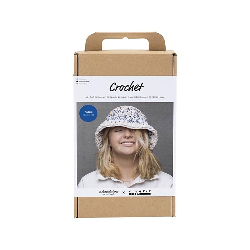 Creativ Company Craft Kit Crochet - Chunky Bucket Hat - Blue/Light Natural/Yellow