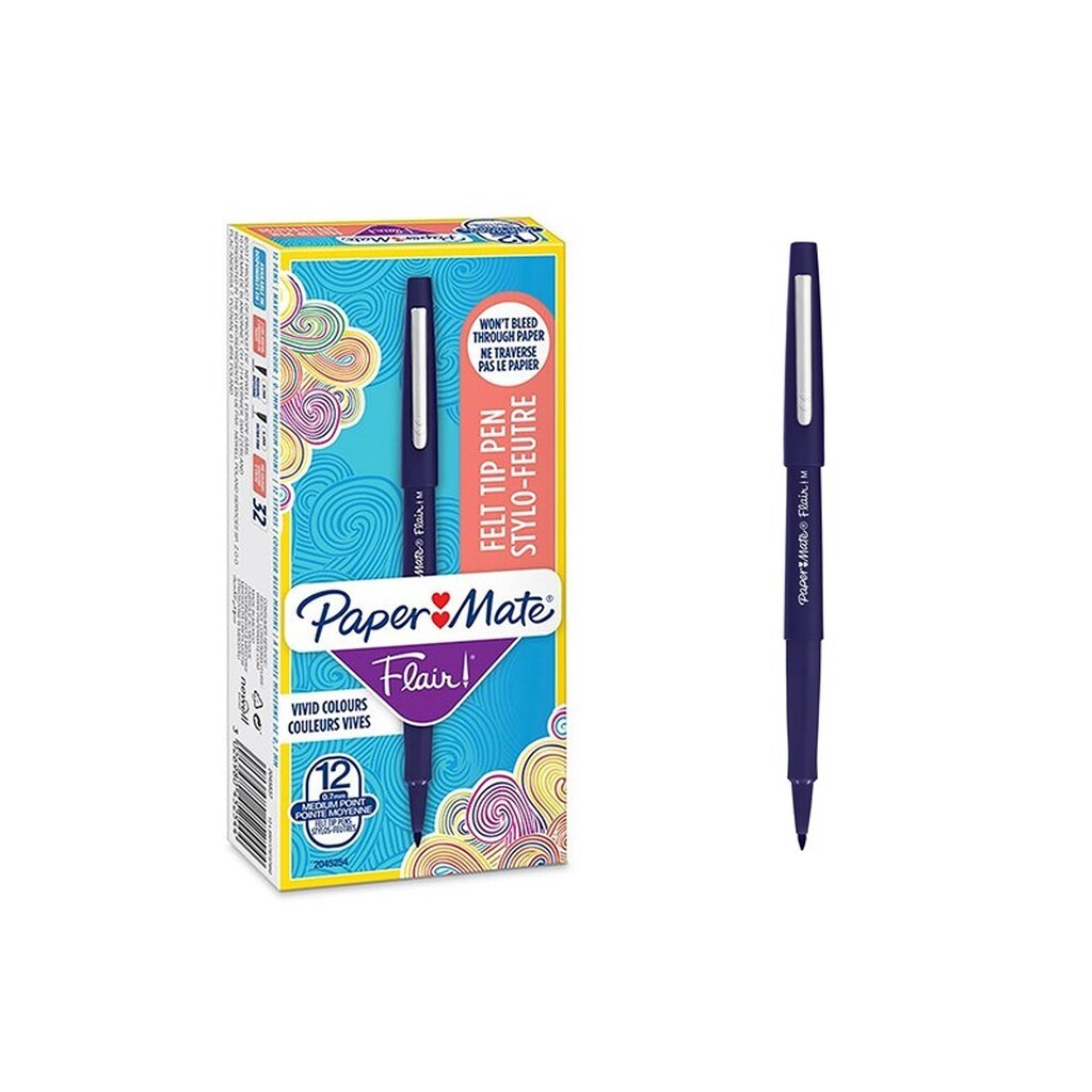 Paper Mate Flair Filtpenne | Mellempunkt (0,7 mm) | Navyblå | 12 Stk