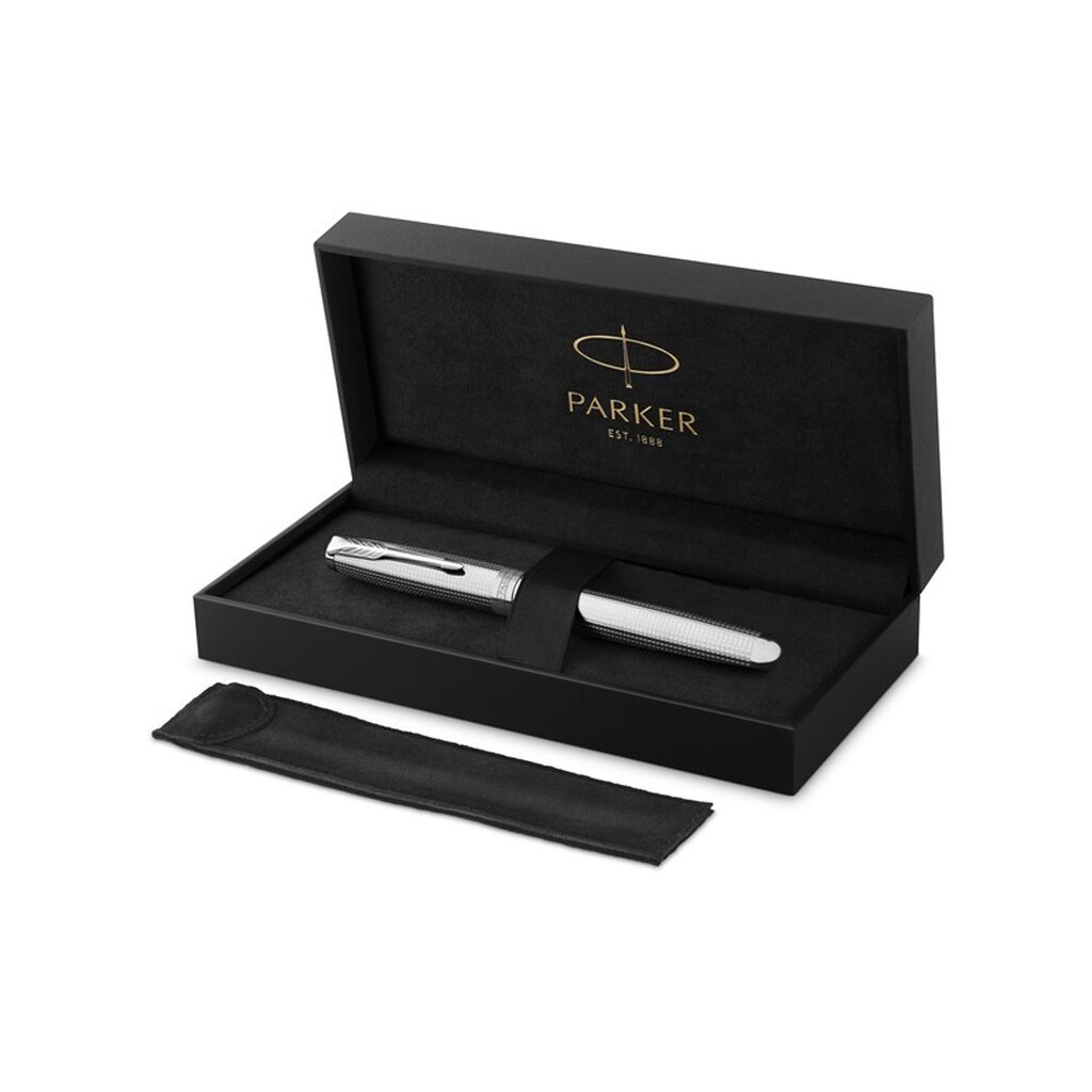 Parker Sonnet Ciselé Special Edition Rollerball, Palladium finish hætte, skaft og beklædning, Fin spids, Sort blæk